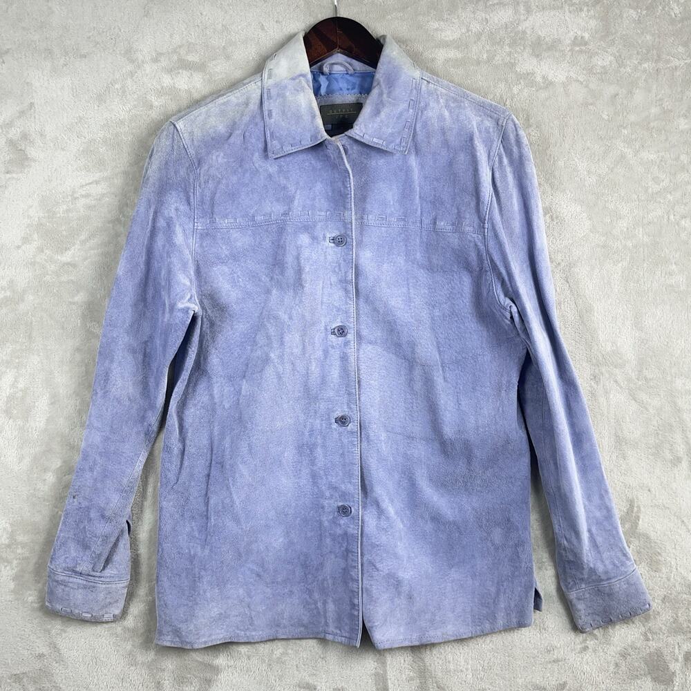 Vintage Outfit JPR Periwinkle Suede Leather Shirt Shacket Faded 90s Grungecore
